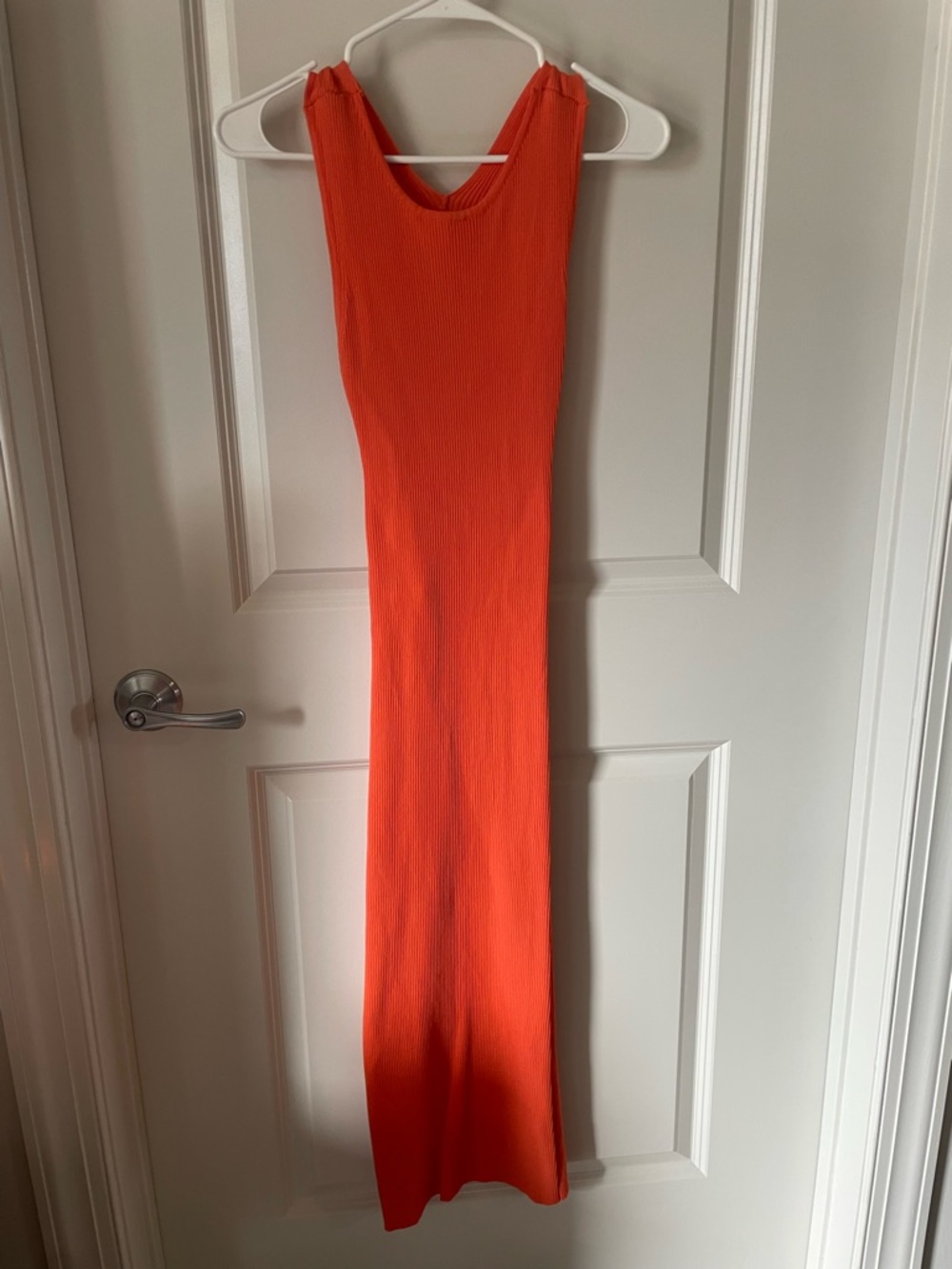 Sleeveless Orange Ribbed Maxi Dress
